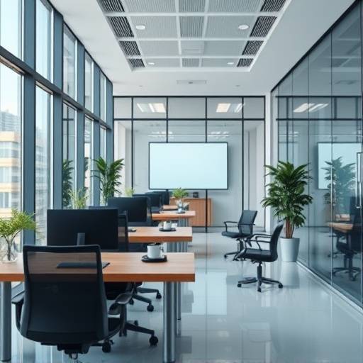 Fotograma de un vídeo corporativo producido por Visuales Vanguardia mostrando un entorno de oficina moderno.