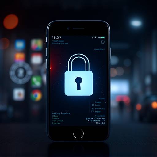 Representación gráfica de un candado cerrando un teléfono inteligente, simbolizando la protección de datos personales.